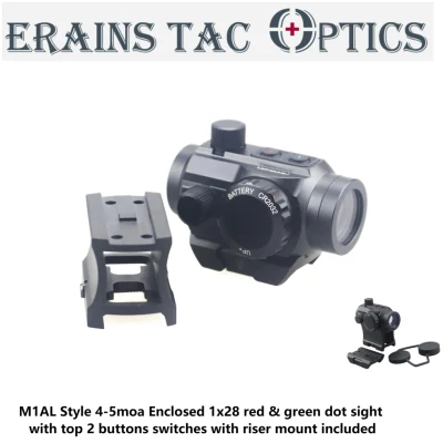 Erains M1al Style 4-5moa Tactical Compact Scope Enclosed 1X28 Botones superiores Interruptores y Riser Mount Arma incluida Red and Green DOT Sight