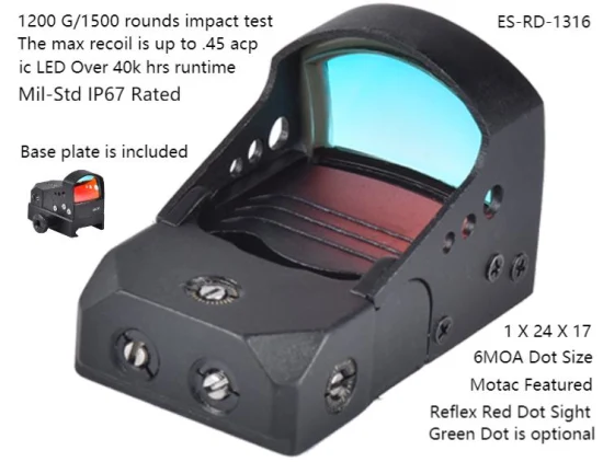 Mil-Std IP67 Clasificado 6 Moa Caza táctica ultracompacta 20000 horas de funcionamiento 4 horas Apagado automático Visor DOT rojo Reflejo abierto Visor de arma DOT Visor de retícula