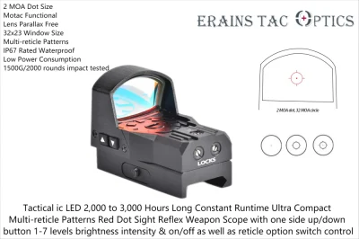 Competidor Tasco Ipx7 Clasificado Caza táctica compacta Más de 3K horas Tiempo de ejecución (Motac) Patrones de retícula múltiple Reflejo abierto Arma de caza táctica Alcance Red DOT Sight